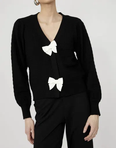 Frank Lyman Knit Cardigan With Decorative Bows In Black