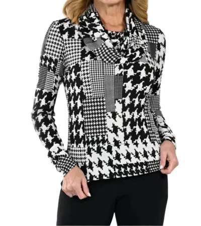Frank Lyman Knit Cowl Neck Long Sleeve Top In Black And White
