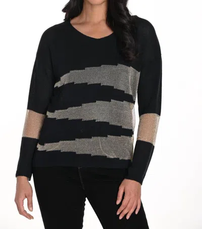 Frank Lyman Knit Long Sleeve Top In Black & Gold