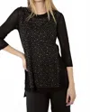 Frank Lyman Knit Mesh High-low Top With Rhinestones In Black In Black