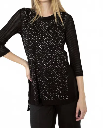 Frank Lyman Knit Mesh High-low Top With Rhinestones In Black