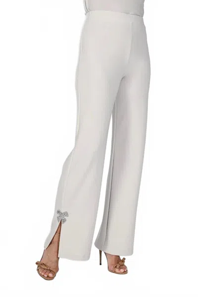 Frank Lyman Knit Pant With Sequin Side Bow In Almond In White