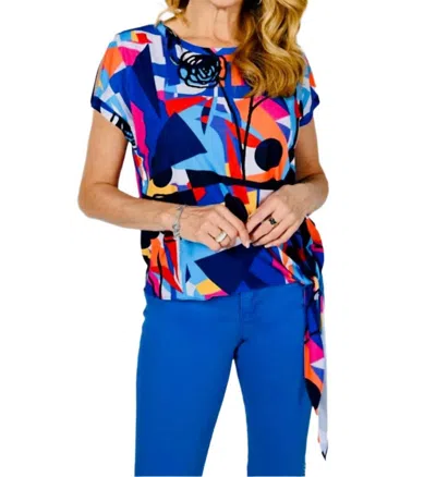 Frank Lyman Knit Short Sleeve Side Tie Top In Multi