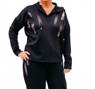 Frank Lyman Knit Top Hoodie In Black In Blue