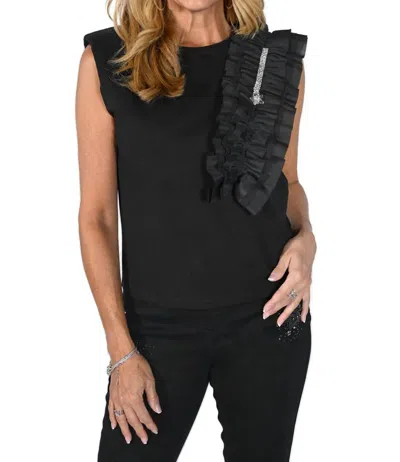 Frank Lyman Knit Top With Shoulder Trim In Black