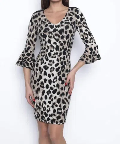 Frank Lyman Knit V-neck Dress In Taupe/black In Multi