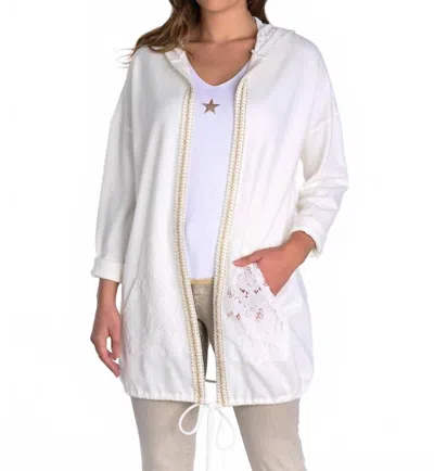 Frank Lyman Lace-back Hooded Cardigan In White