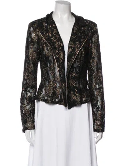 Pre-owned Frank Lyman Lace Pattern Biker Jacket W/ Tags In Black