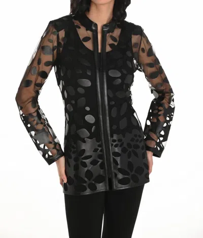 Frank Lyman Laser-cut Leatherette Jacket In Black