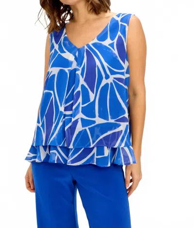 Frank Lyman Layered V-neck Top In Blue/off White