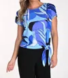 Frank Lyman Leaf Print Top With Sash Detail In Blue/purple In Multi