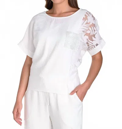 Frank Lyman Leaf Print Woven Top In Off White
