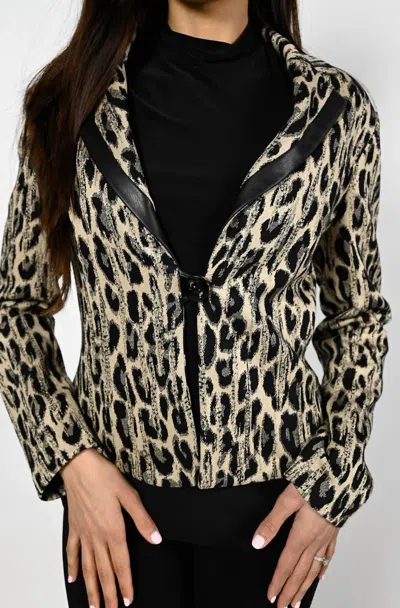 Frank Lyman Leopard Metallic Jacquard Jacket In Beige/black In Multi