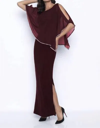 Frank Lyman Long Layered Dress With Crystal Detailing - 179257 In Wine In Red