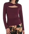 Frank Lyman Long Sleeve Chic Ruched Pullover In Deep Plum In Red