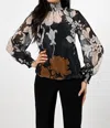 Frank Lyman Long Sleeve Shirred Trim Top In Black In Black
