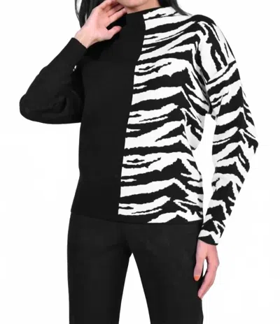 Frank Lyman Long Sleeve Zebra Sweater In Black And White In Blue