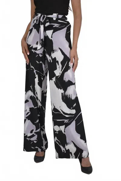 Frank Lyman Lyla Abstract Print Palazzo Pant In Lavender And Black