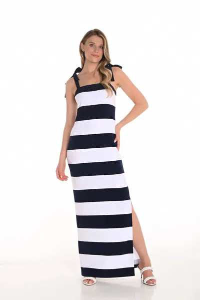 Frank Lyman Maxi A-line Striped Dress In Navy/white In Multi