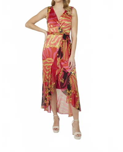 Frank Lyman Maxi Wrap Dress With Belt In Pink/red In Brown