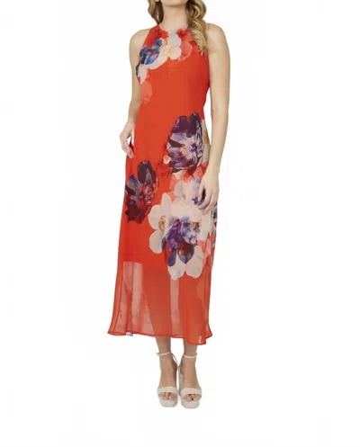 Frank Lyman Mesh Maxi Dress In Red In Orange