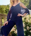 Frank Lyman Midnight Chiffon Top With Svorski Crystals In Navy In Blue