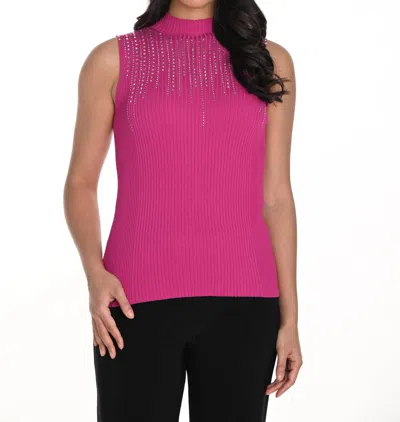 Frank Lyman Mock Knit Sweater Top In Fuchsia In Pink