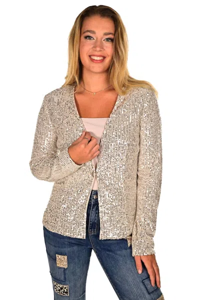 Frank Lyman Nia Sequin Blazer In Nude/ Silver In Multi