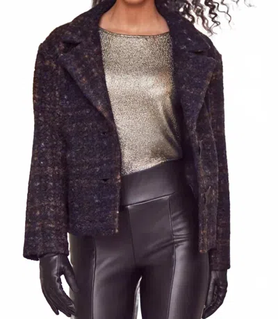 Frank Lyman Nolana Plaid Collared Long Sleeve Jacket In Navy And Copper In Multi