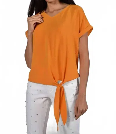 Frank Lyman Obelia V Neck Tie Front Top In Orange In Brown