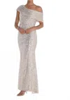 Frank Lyman Off Shoulder Long Gown In Silver In Silver