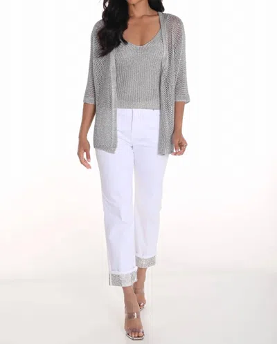 Frank Lyman Olympia Sequin Hem Denim Pants In Off-white