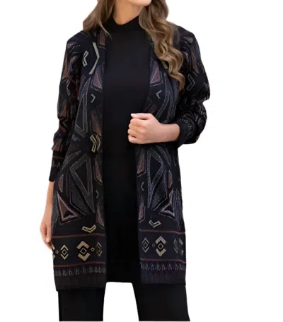 Frank Lyman Open-front Geometric Duster In Black/rust