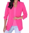 Frank Lyman Open Front Woven Blazer In Hot Pink In Pink