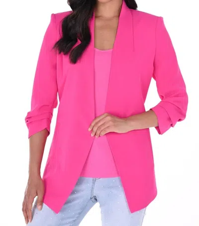 Frank Lyman Open Front Woven Blazer In Hot Pink