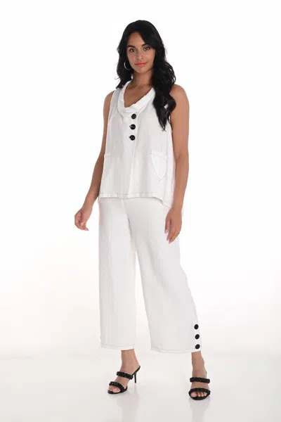 Frank Lyman Palazzo Pant With Button Accent In Off White