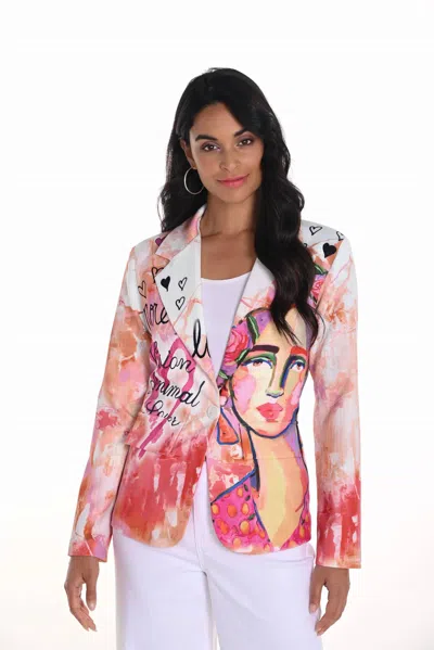 Frank Lyman Patrice Abstract Blazer In Pink And Orange In Multi