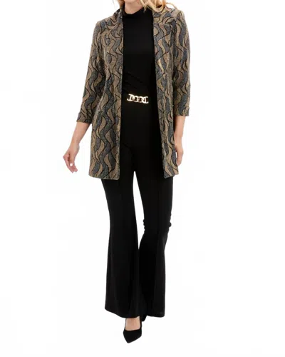 Frank Lyman Patterned Abstract Blazer In Gold. Navy In Blue