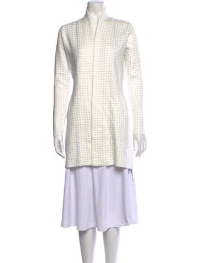 Pre-owned Frank Lyman Patterned Open Front Sweater In White