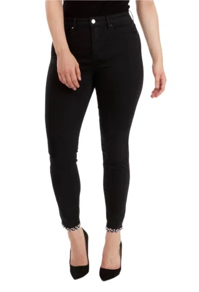 Frank Lyman Pearl Bow Detail Slim Leg Jean In Black