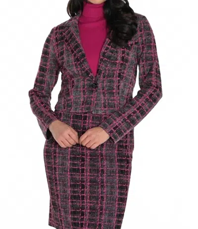 Frank Lyman Plaid Knit Blazer In Pink/black