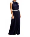 Frank Lyman Pleat Stone Jumpsuit In Midnight In Blue