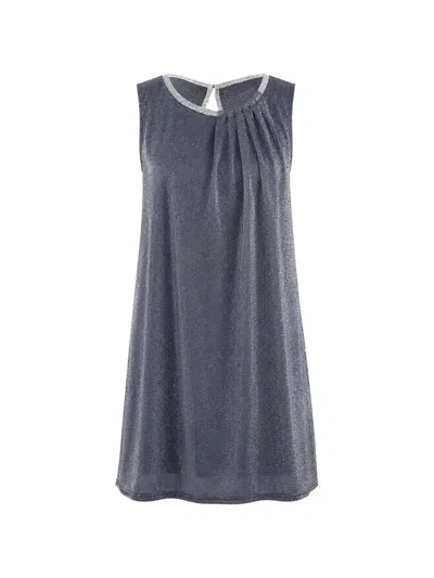 Frank Lyman Pleated Metallic-effect Dress In Blue