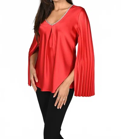 Frank Lyman Pleated Sleeve Woven Top In Tomato In Orange