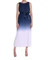 Frank Lyman Pleated Sleeveless Dress With Ribbon Style In Navy & Off White In Multi