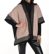 Frank Lyman Poncho Style Knit Cover-up In Beige/black In Brown