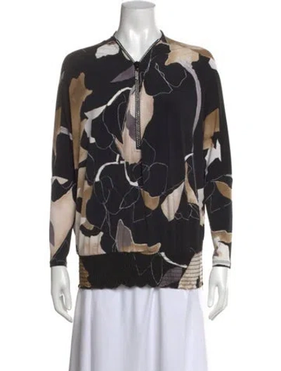 Pre-owned Frank Lyman Printed Crew Neck Top In Black