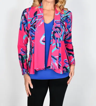 Frank Lyman Printed Knit Jacket In Fuchsia/royal In Multi