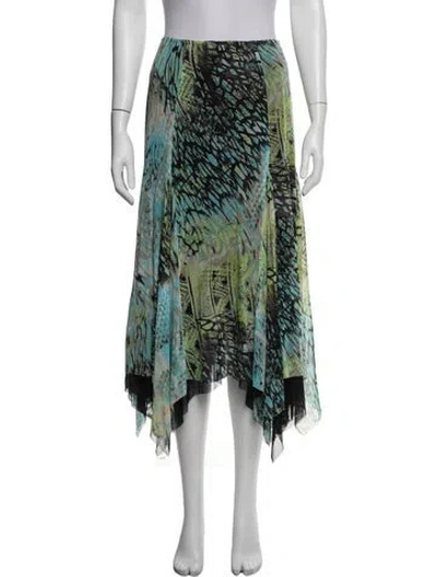 Pre-owned Frank Lyman Printed Midi Length Skirt In Green