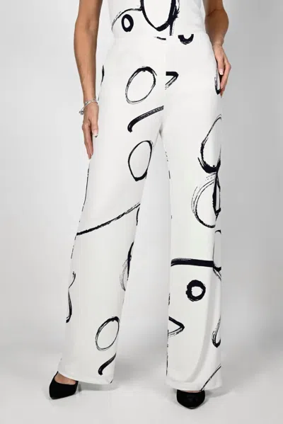 Frank Lyman Printed Palazzo Trouser In Off White/navy In Multi